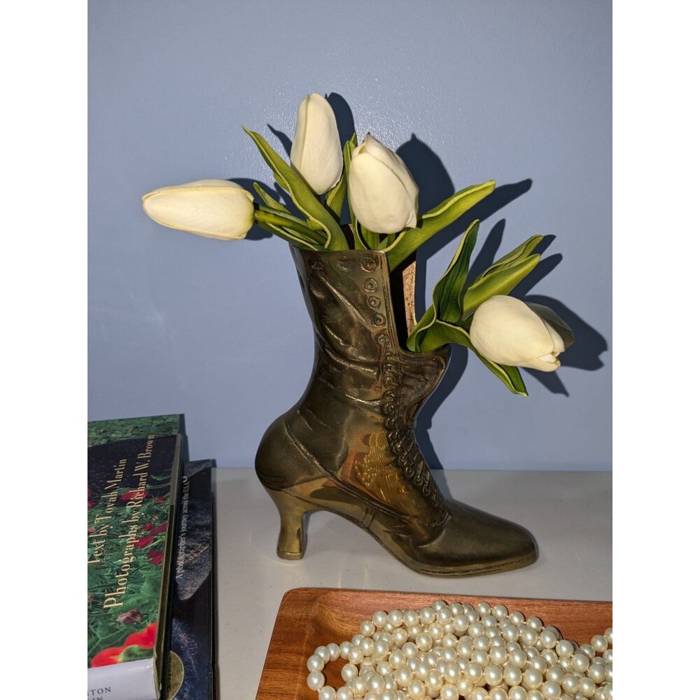 Vintage Brass Victorian Boot Vase - Picture 6 of 12
